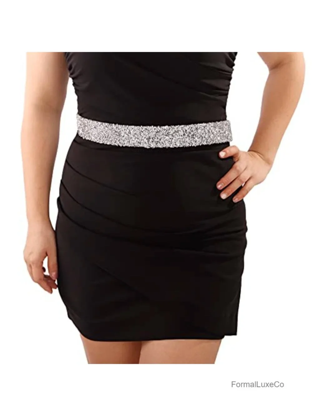Rhinestone Pu Leather Stretchy Cinch Belt - Sparkly Crystal Waist Belt for